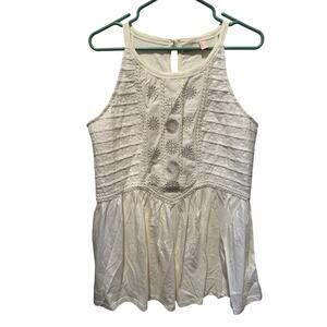 LOGO Lavish By Lori Goldstein Peplum Tank w/Eyelet Detail & Embroidery Size M